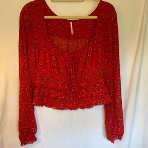 Smocked Red Floral Free People Top